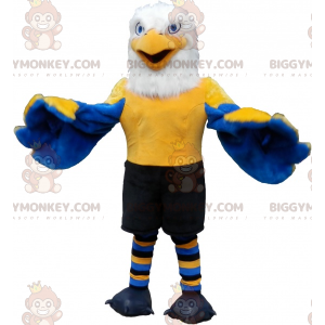 Disfraz de mascota BIGGYMONKEY™ con águila azul, amarilla y