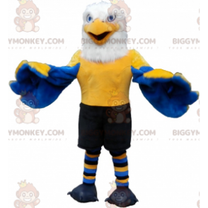 Blau-gelber und weißer Adler BIGGYMONKEY™ Maskottchen-Kostüm in