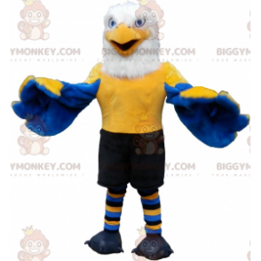 Disfraz de mascota BIGGYMONKEY™ con águila azul, amarilla y