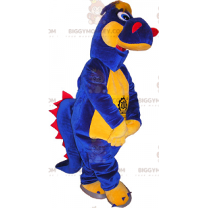 Blauw gele en rode dinosaurus BIGGYMONKEY™ mascottekostuum -