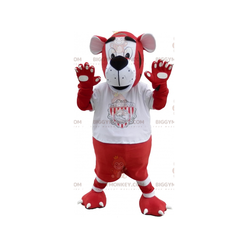 Costume de mascotte BIGGYMONKEY™ de tigre rouge et blanc en