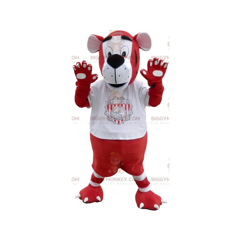 Kostým maskota BIGGYMONKEY™ Červenobílý tygr ve sportovním
