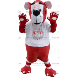 Kostým maskota BIGGYMONKEY™ Červenobílý tygr ve sportovním