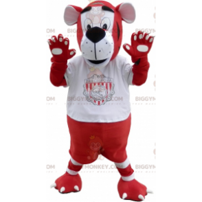 Traje de mascote BIGGYMONKEY™ Tigre vermelho e branco em roupas