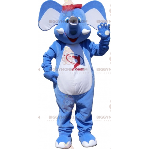Disfraz de mascota Elefante azul y blanco con pelo rojo
