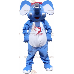 Fantasia de mascote de elefante azul e branco com cabelo