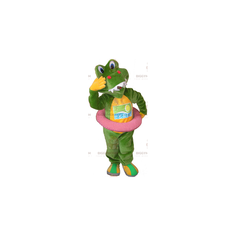 BIGGYMONKEY™ maskottiasu, vihreä ja keltainen krokotiili