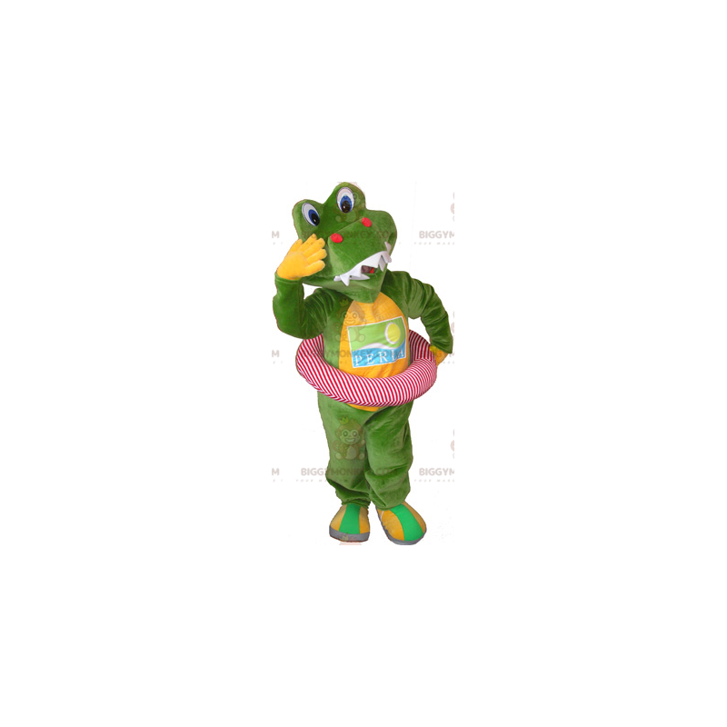 Costume de mascotte BIGGYMONKEY™ de crocodile vert et jaune