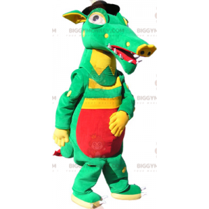 Costume mascotte BIGGYMONKEY™ coccodrillo rosso giallo verde -