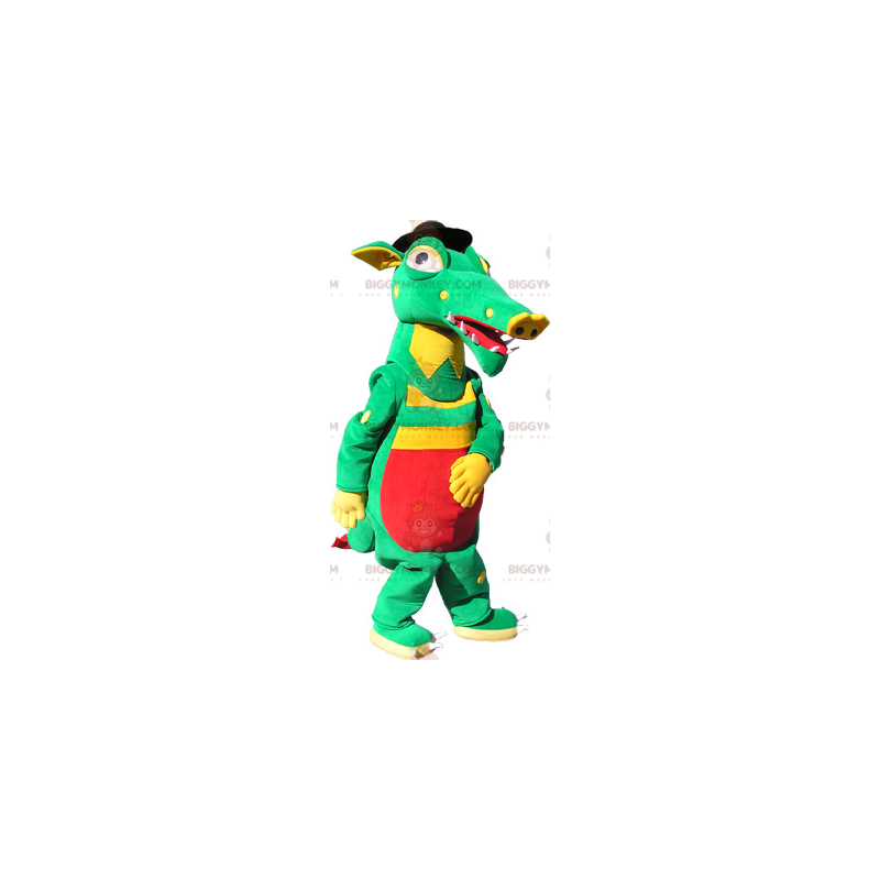 Costume de mascotte BIGGYMONKEY™ de crocodile vert jaune et