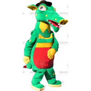 Costume de mascotte BIGGYMONKEY™ de crocodile vert jaune et