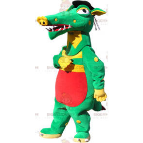 Costume mascotte BIGGYMONKEY™ coccodrillo rosso giallo verde -