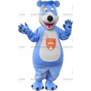 Blau-weißer Teddybär BIGGYMONKEY™ Maskottchen-Kostüm -