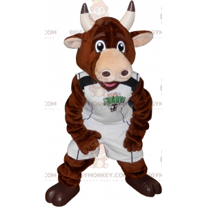 BIGGYMONKEY™ Ruskea Cow Bull -maskottiasu urheiluasuissa -