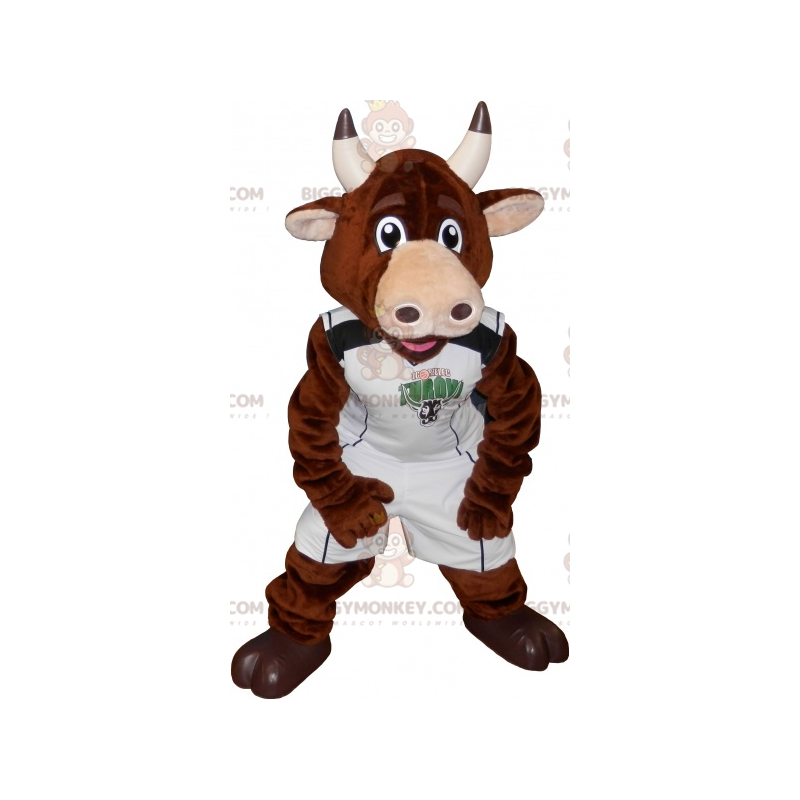 BIGGYMONKEY™ kostým maskota hnědé krávy býka ve sportovním