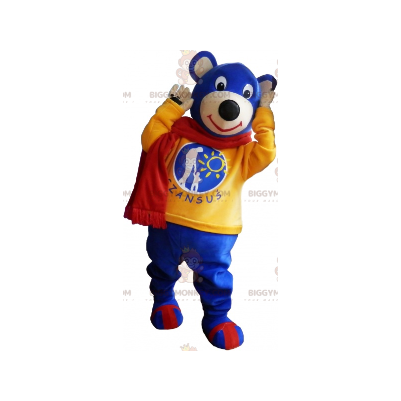 Blue Teddy BIGGYMONKEY™ Mascot Costume with Yellow Sweater and