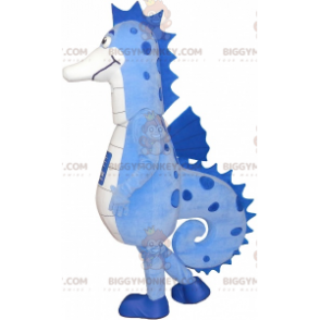 Traje de mascote BIGGYMONKEY™ de cavalo marinho azul e branco