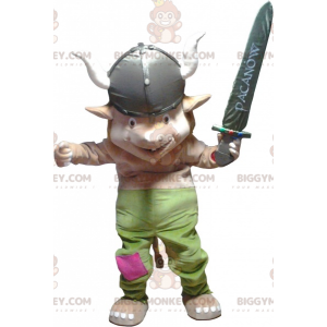 BIGGYMONKEY™ Gnome Kobold-Maskottchen-Kostüm im Wikinger-Outfit