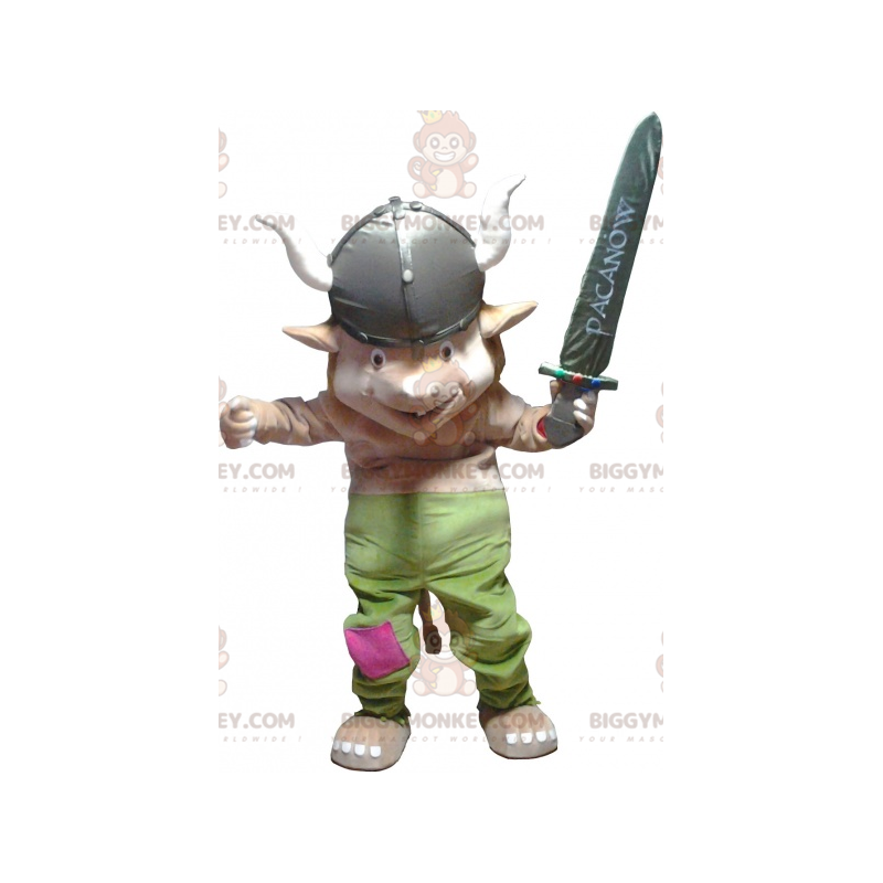 BIGGYMONKEY™ Gnome Kobold-Maskottchen-Kostüm im Wikinger-Outfit