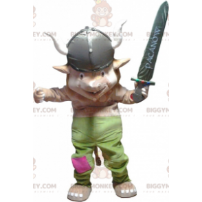 BIGGYMONKEY™ Gnome Kobold-Maskottchen-Kostüm im Wikinger-Outfit