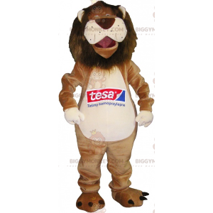 Costume de mascotte BIGGYMONKEY™ de lion beige et blanc très