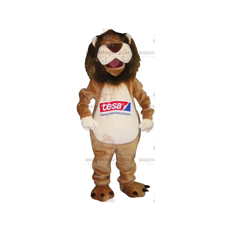 Disfraz de mascota BIGGYMONKEY™ de león beige y blanco muy
