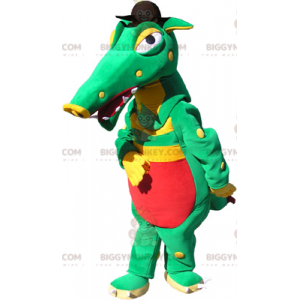 Costume mascotte BIGGYMONKEY™ coccodrillo rosso giallo verde