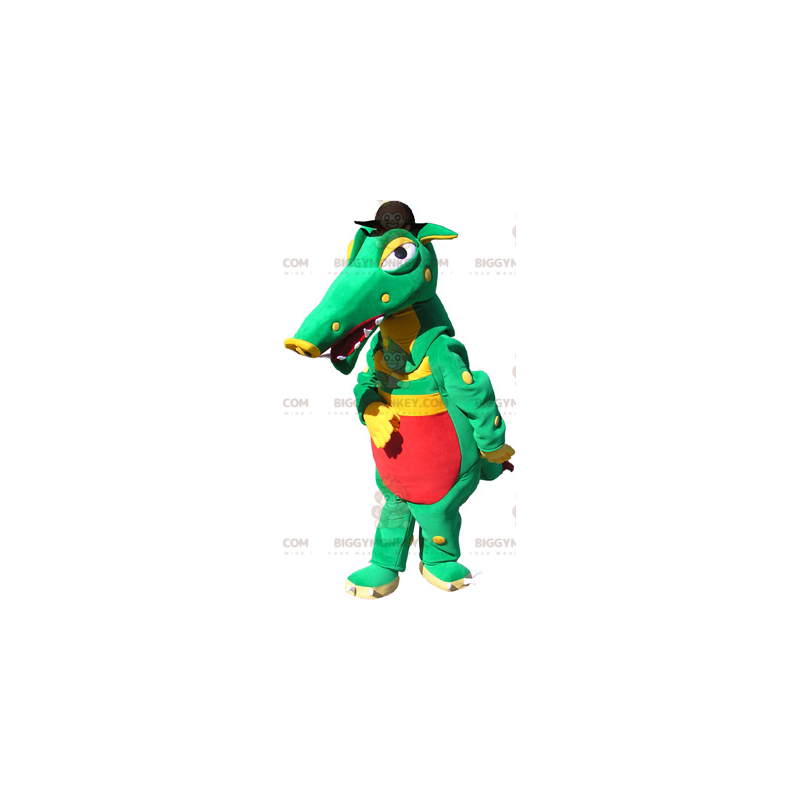 Costume de mascotte BIGGYMONKEY™ de crocodile vert jaune et