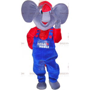 Elefant BIGGYMONKEY™ maskotkostume med blåt og rødt outfit -