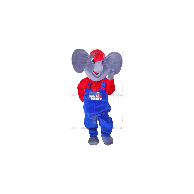 Olifant BIGGYMONKEY™ mascottekostuum met blauwe en rode outfit
