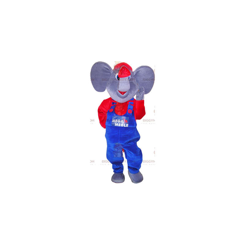 Traje de mascote de elefante BIGGYMONKEY™ com roupa azul e