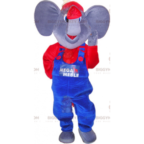 Traje de mascote de elefante BIGGYMONKEY™ com roupa azul e