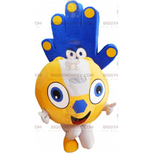 2 BIGGYMONKEY™s maskot: en gul ballong och en blå hand -