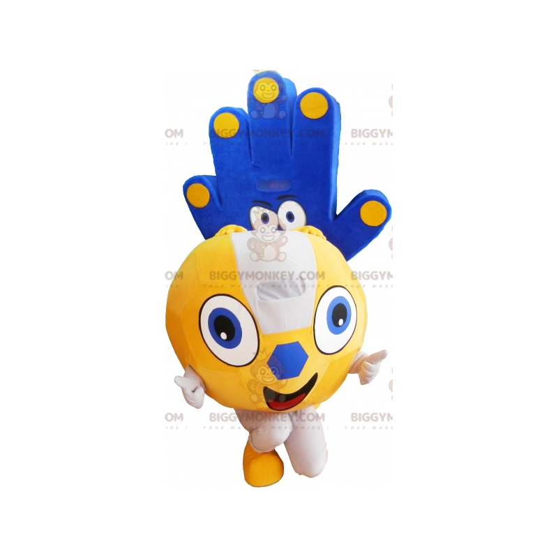 2 mascota de BIGGYMONKEY™: un globo amarillo y una mano azul -