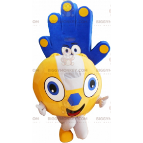 2 BIGGYMONKEY's mascotte: een gele ballon en een blauwe hand -