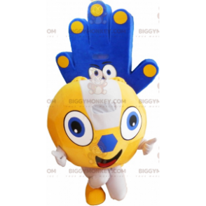 2 mascotte di BIGGYMONKEY™: un palloncino giallo e una mano blu