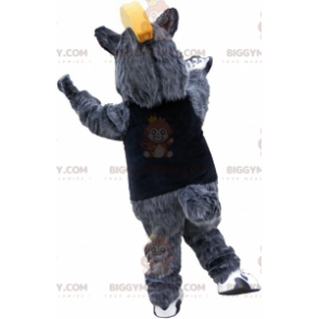 BIGGYMONKEY™ Mascot Costume Big Gray and White Bear with Yellow