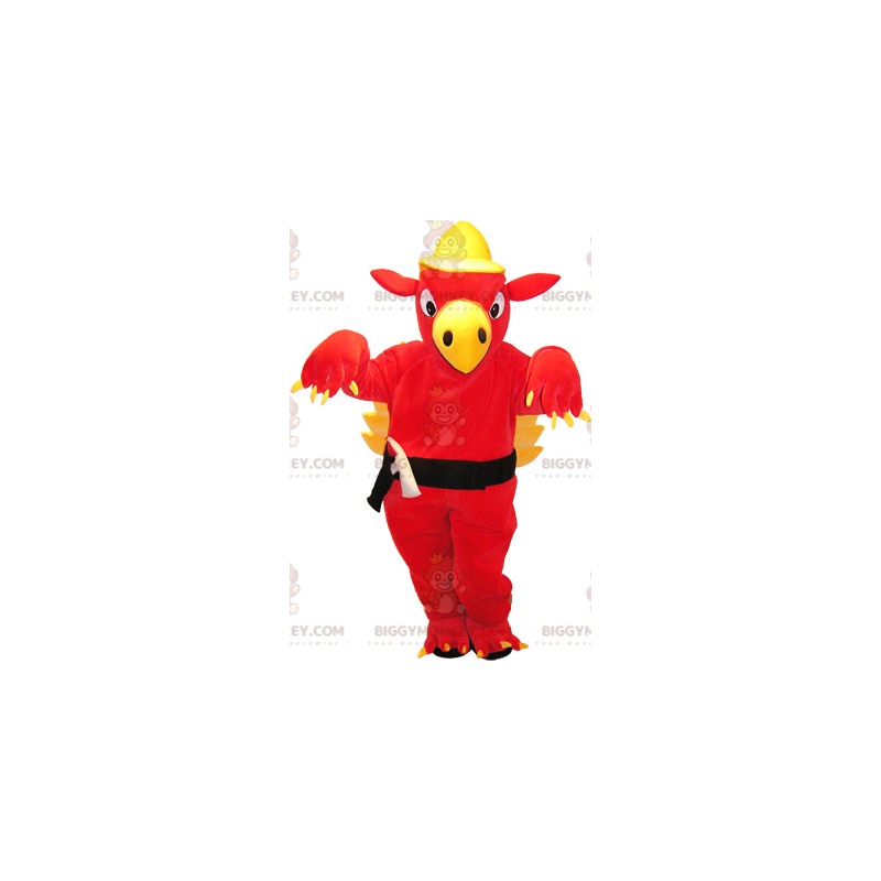 Costume da mascotte drago gigante rosso e giallo BIGGYMONKEY™ -