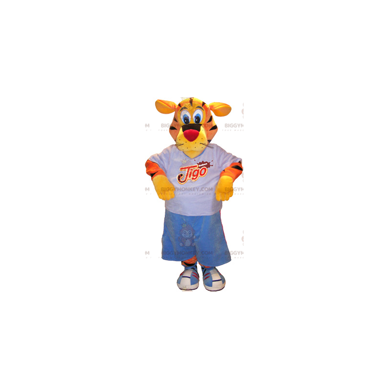 Schwarz-Gelb-Orange Tiger BIGGYMONKEY™ Maskottchen-Kostüm mit