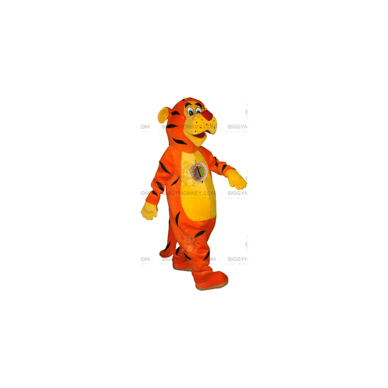 Traje de mascote realista de tigre BIGGYMONKEY™ amarelo laranja