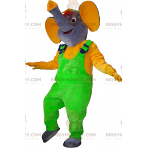 BIGGYMONKEY™ Costume da mascotte Elefante grigio con tuta verde