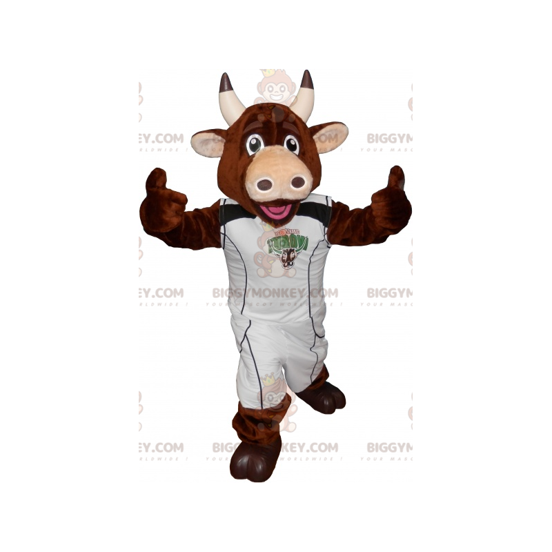 Kostým maskota hnědé krávy BIGGYMONKEY™ se sportovním outfitem