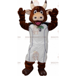 Bruine koe BIGGYMONKEY™ mascottekostuum met sportieve outfit -