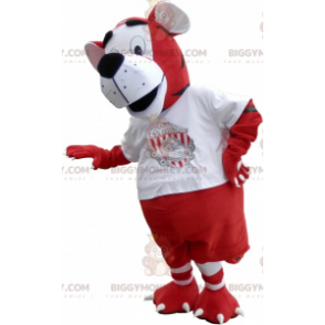 Kostium maskotki tygrysa BIGGYMONKEY™ w czerwono-białej odzieży