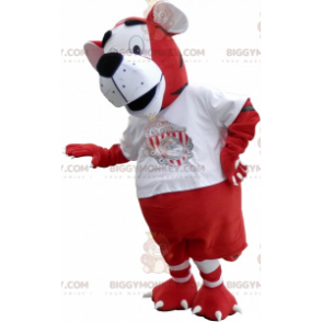 Tiger BIGGYMONKEY™ Mascot Costume in Red and White Sportswear –