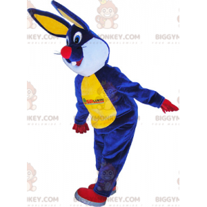 Fantasia de mascote de coelhinho de pelúcia azul e amarelo