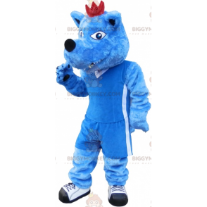 Blue and White Dog BIGGYMONKEY™ Mascot Costume. Blue Animal