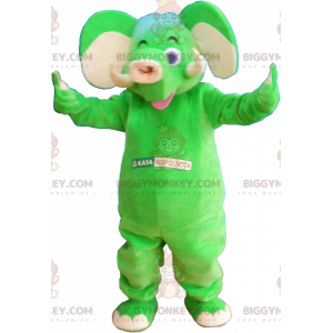 BIGGYMONKEY™ Maskottchen-Kostüm mit auffälligem grünem Elefant