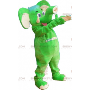 BIGGYMONKEY™ Maskottchen-Kostüm mit auffälligem grünem Elefant