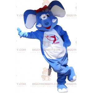 Costume de mascotte BIGGYMONKEY™ d'éléphant bleu avec cheveux